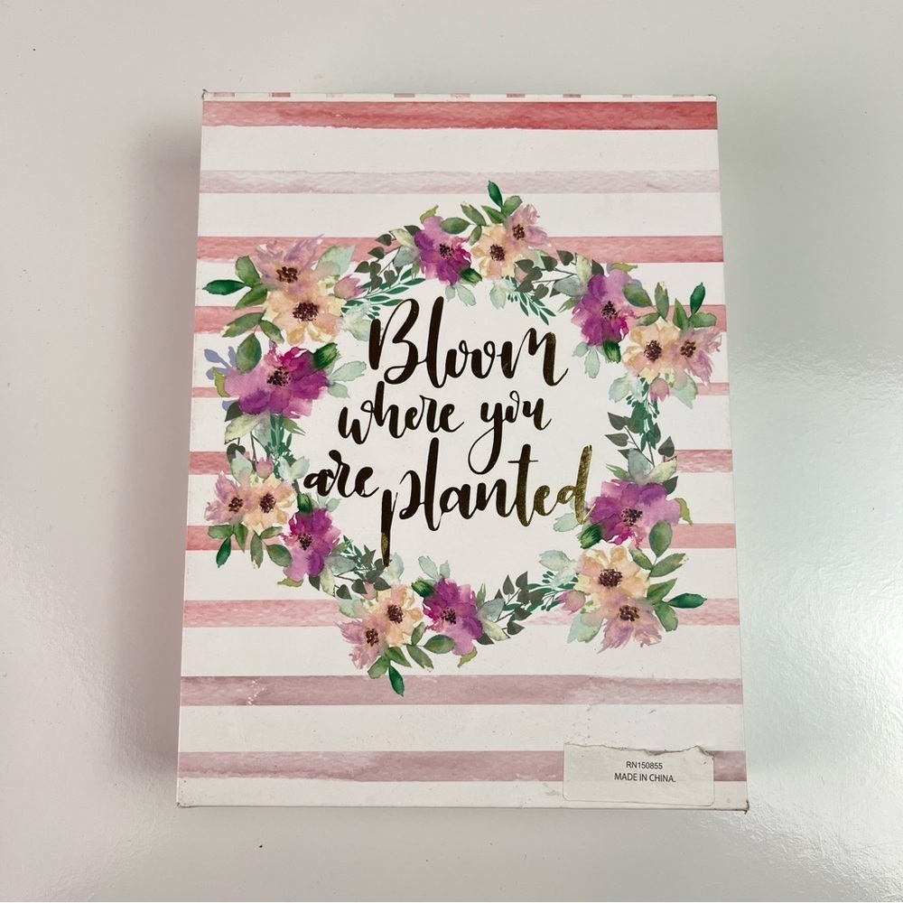 Bloom Where You Are Planted Quote Floral Striped Tabletop Sign Decor 7”x5”